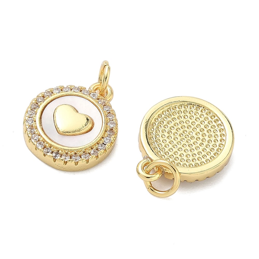 Dije colgante medalla corazón 15 mm baño de oro zircón / unidad2