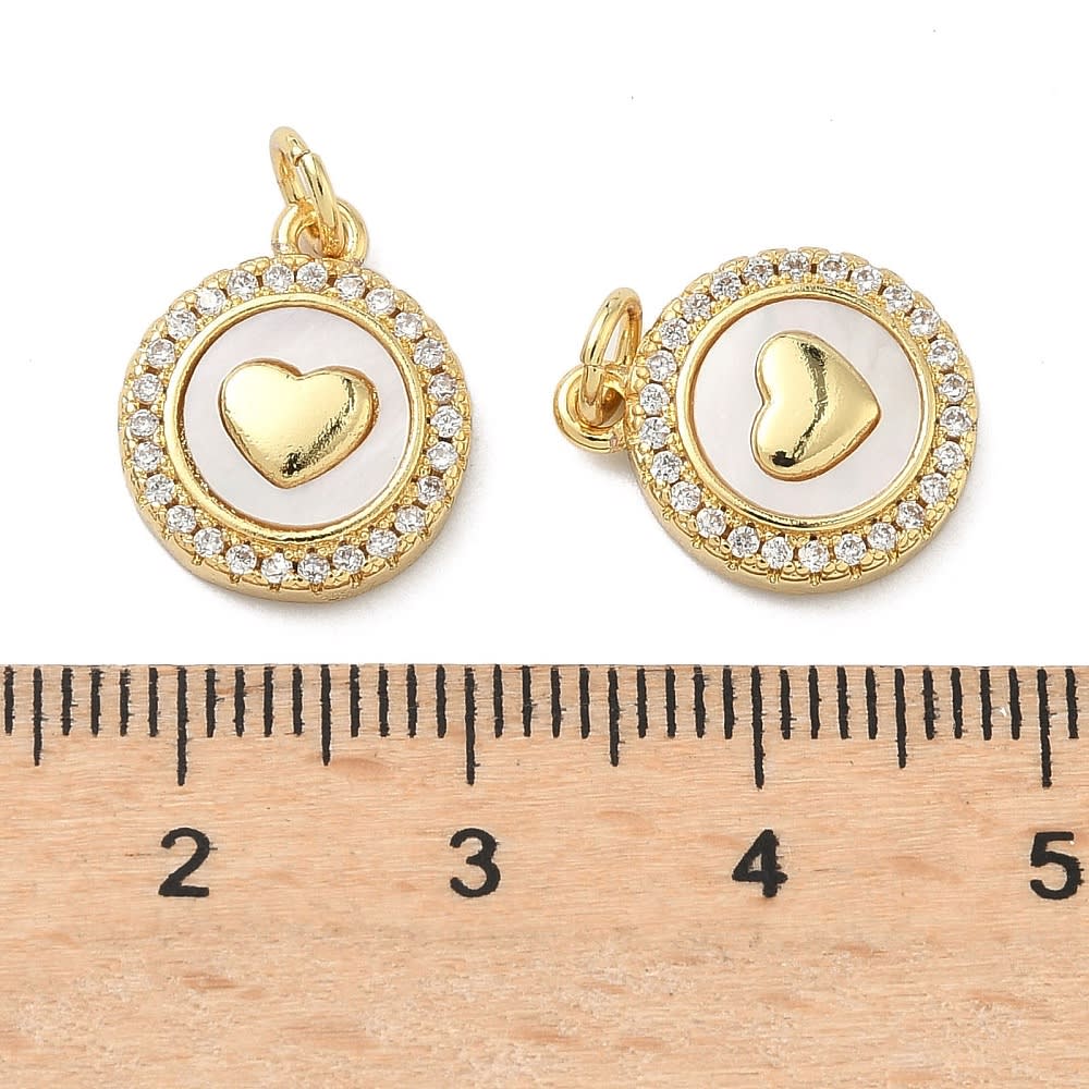 Dije colgante medalla corazón 15 mm baño de oro zircón / unidad3