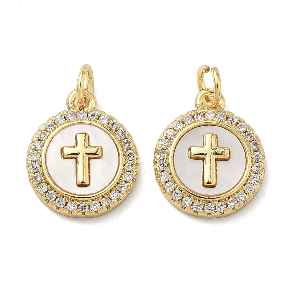 Dije colgante medalla cruz 15 mm baño de oro zircón / unidad1