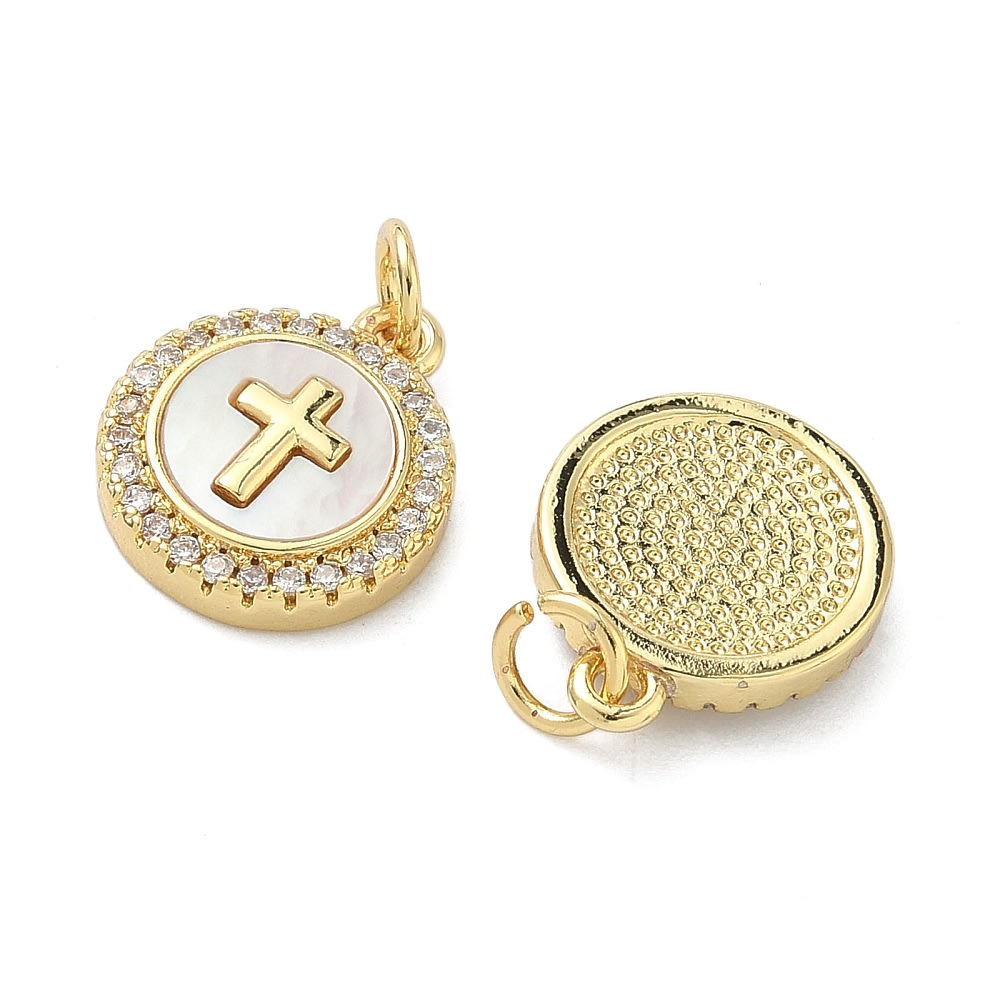 Dije colgante medalla cruz 15 mm baño de oro zircón / unidad2