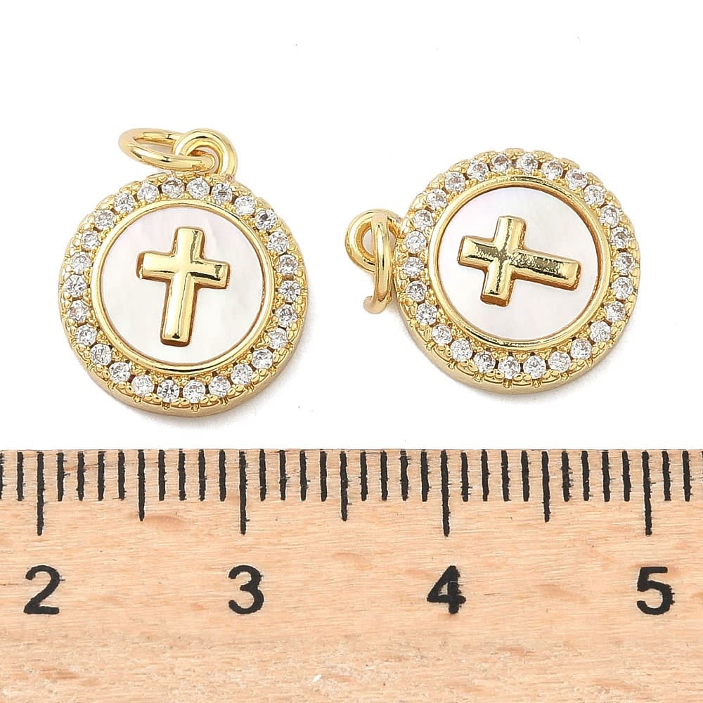 Dije colgante medalla cruz 15 mm baño de oro zircón / unidad3