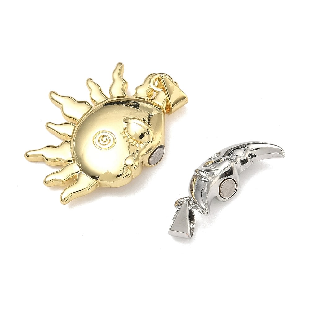 Dijes colgante sol y luna 26.5 mm baño oro platino / set2