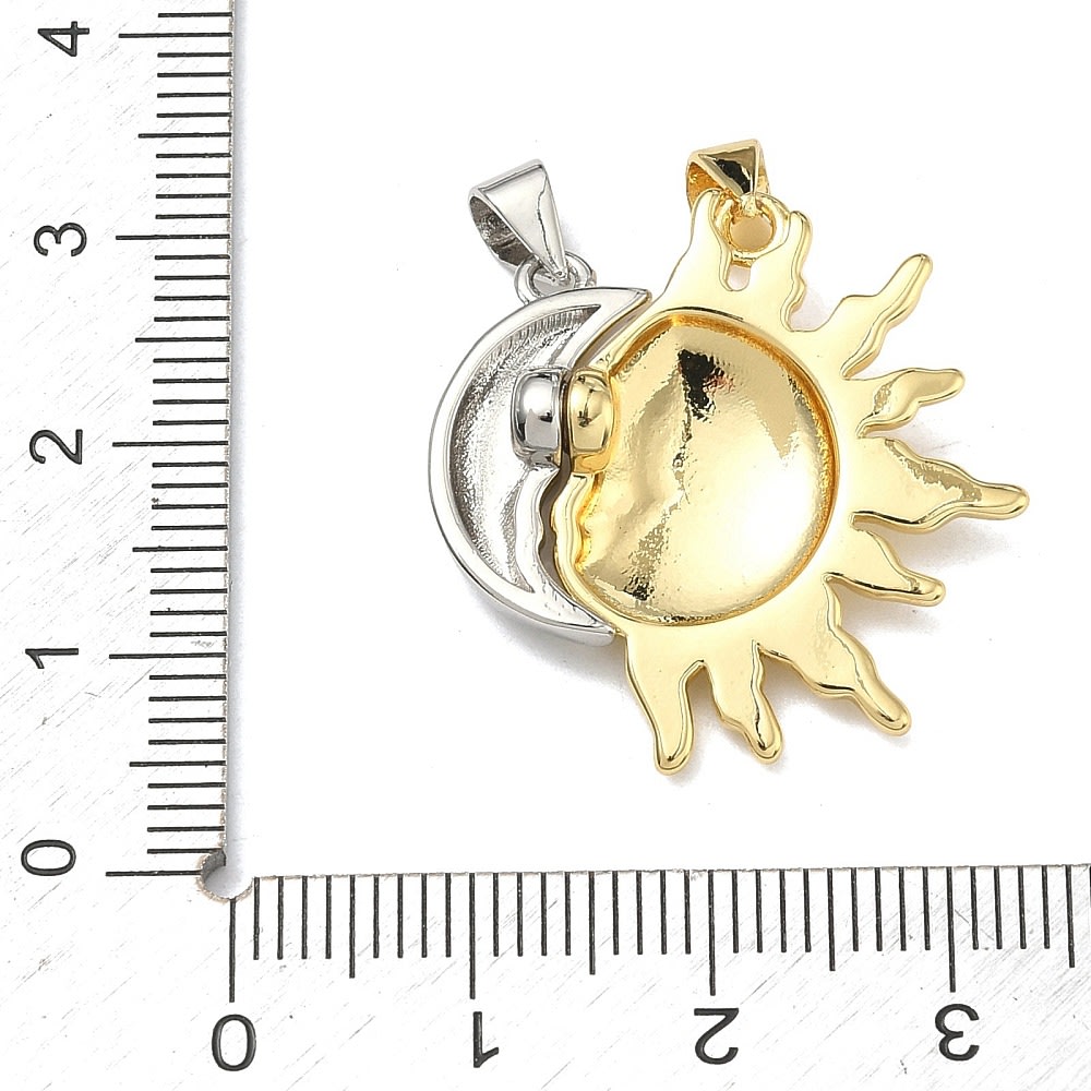 Dijes colgante sol y luna 26.5 mm baño oro platino / set3