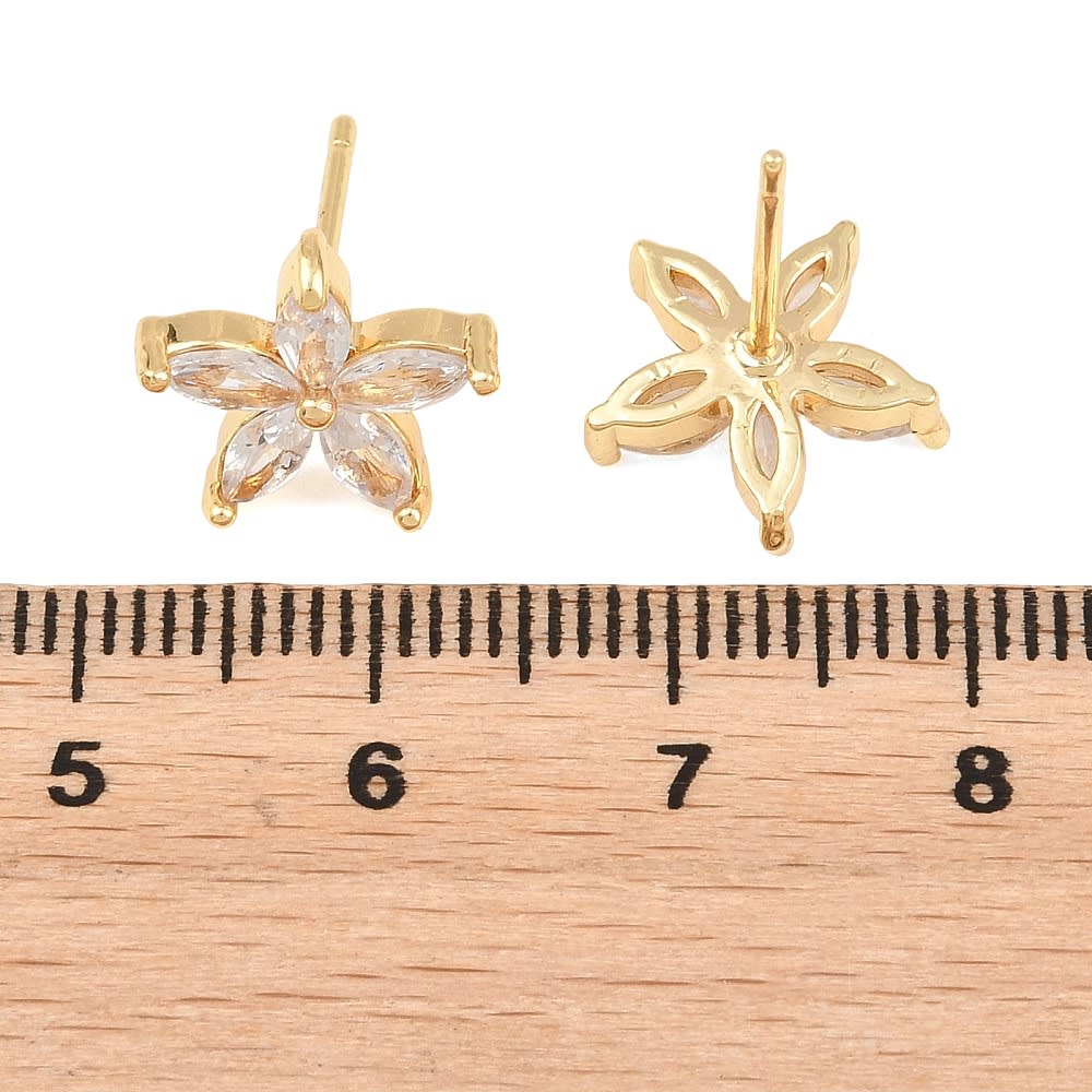 Aros topo topito flor jazmin 12 mm baño de oro / par3