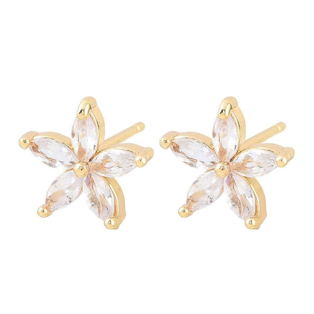 Aros topo topito flor jazmin 12 mm baño de oro / par2