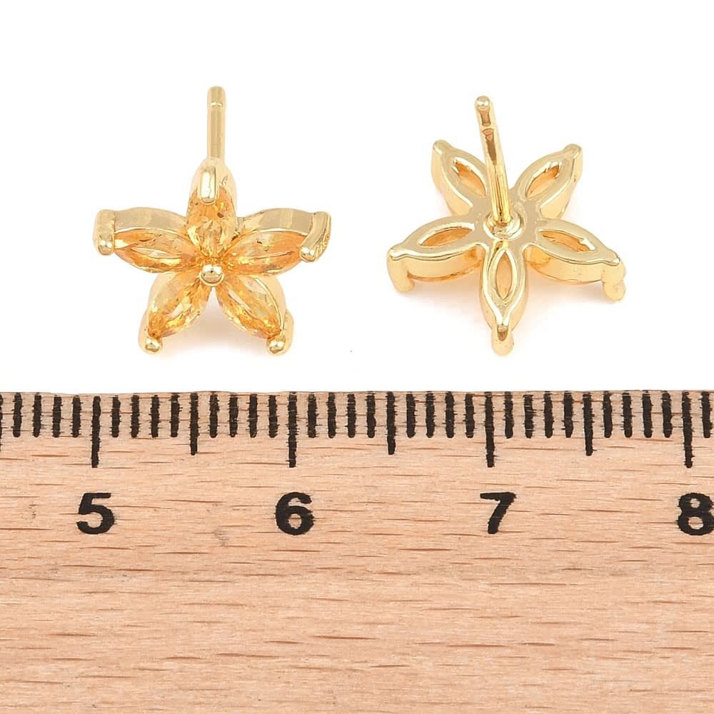 Aros topo topito flor jazmin 12 mm baño de oro / par4