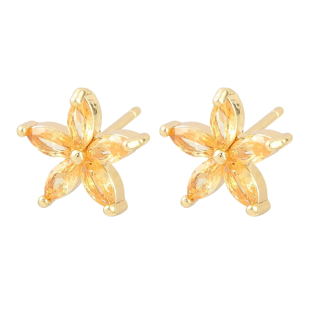 Aros topo topito flor jazmin 12 mm baño de oro / par1