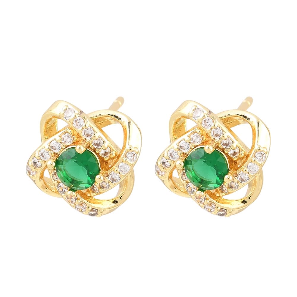 Aros topo topito flor camelia 10 mm baño oro zircón / par2