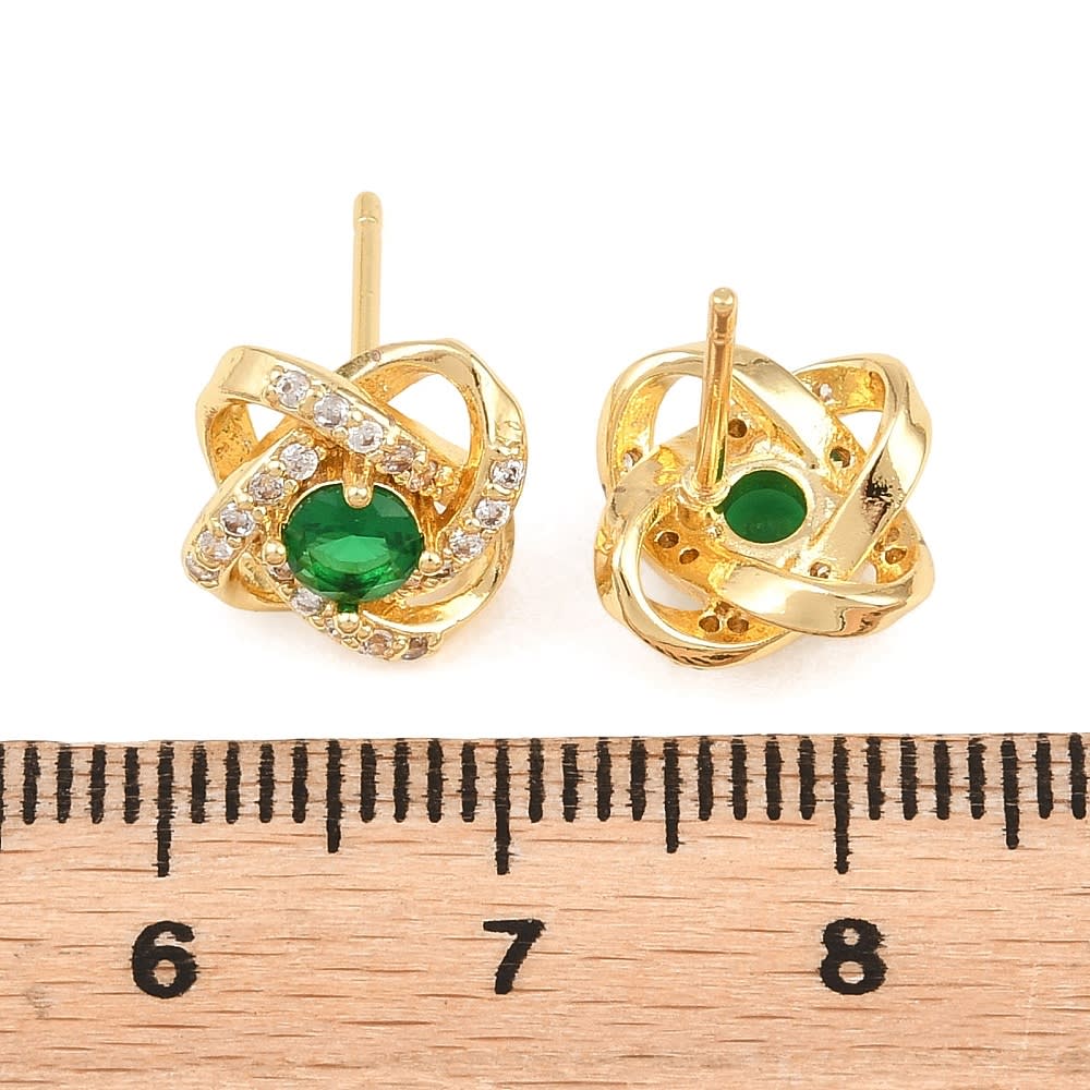 Aros topo topito flor camelia 10 mm baño oro zircón / par3