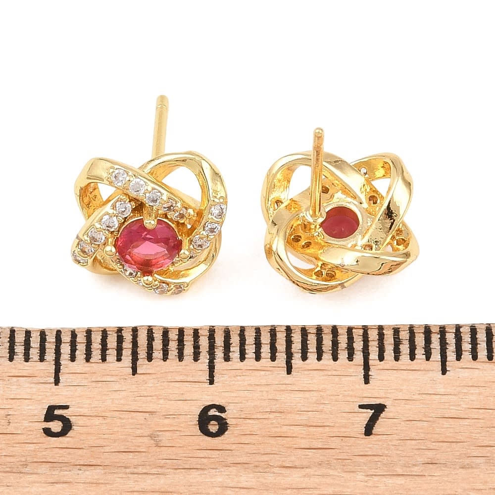 Aros topo topito flor camelia 10 mm baño oro zircón / par4