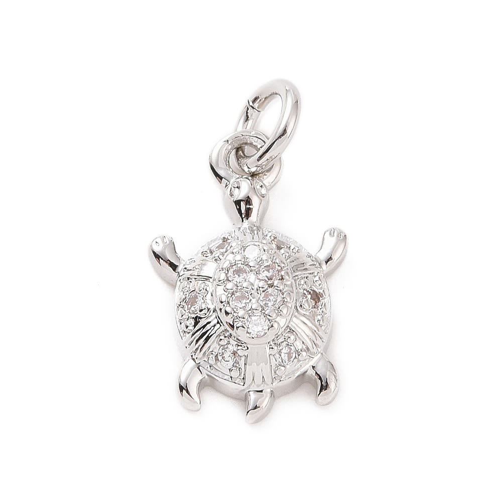 Dije colgante tortuga marina 13.5 mm zircón baño oro platino / unidad2