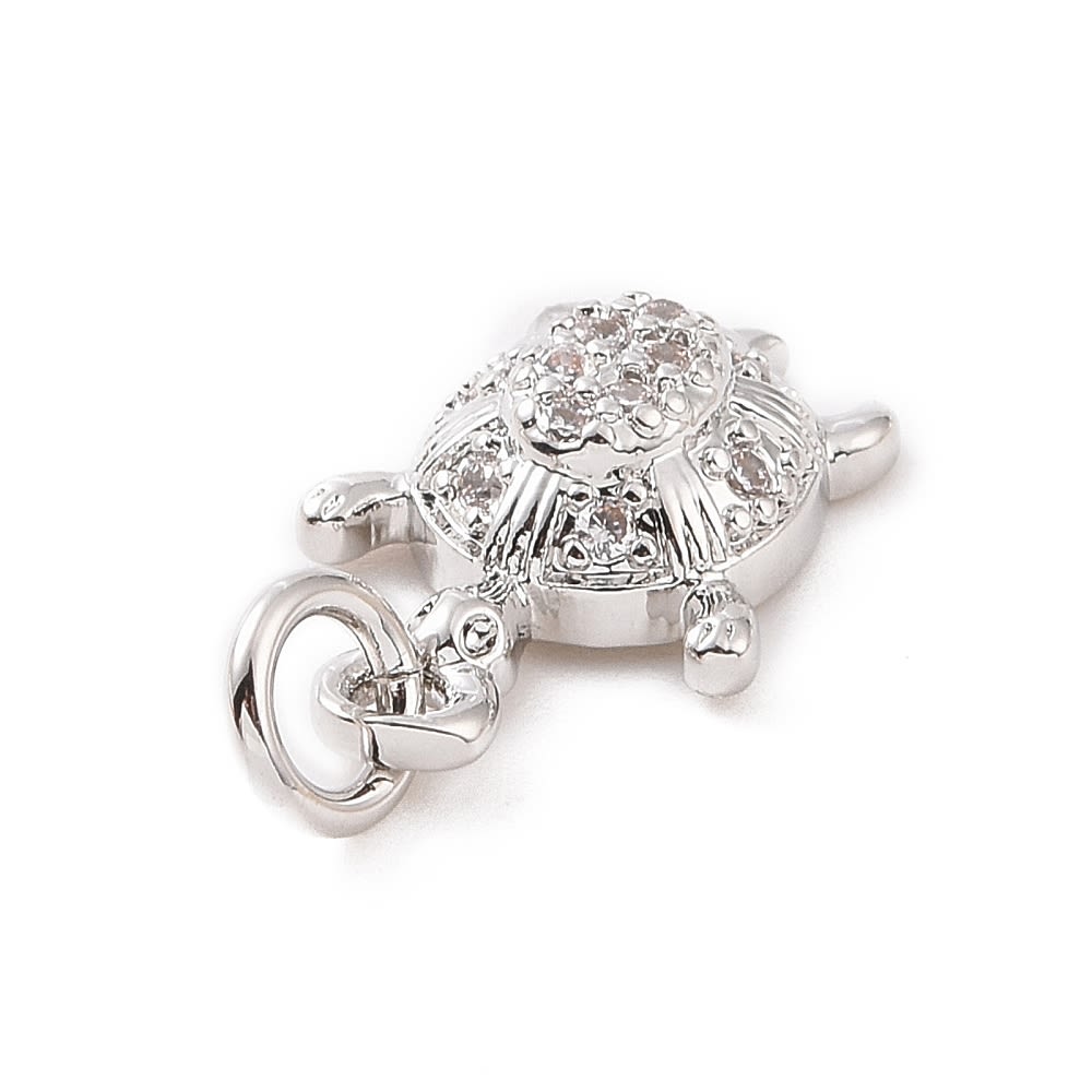 Dije colgante tortuga marina 13.5 mm zircón baño oro platino / unidad6