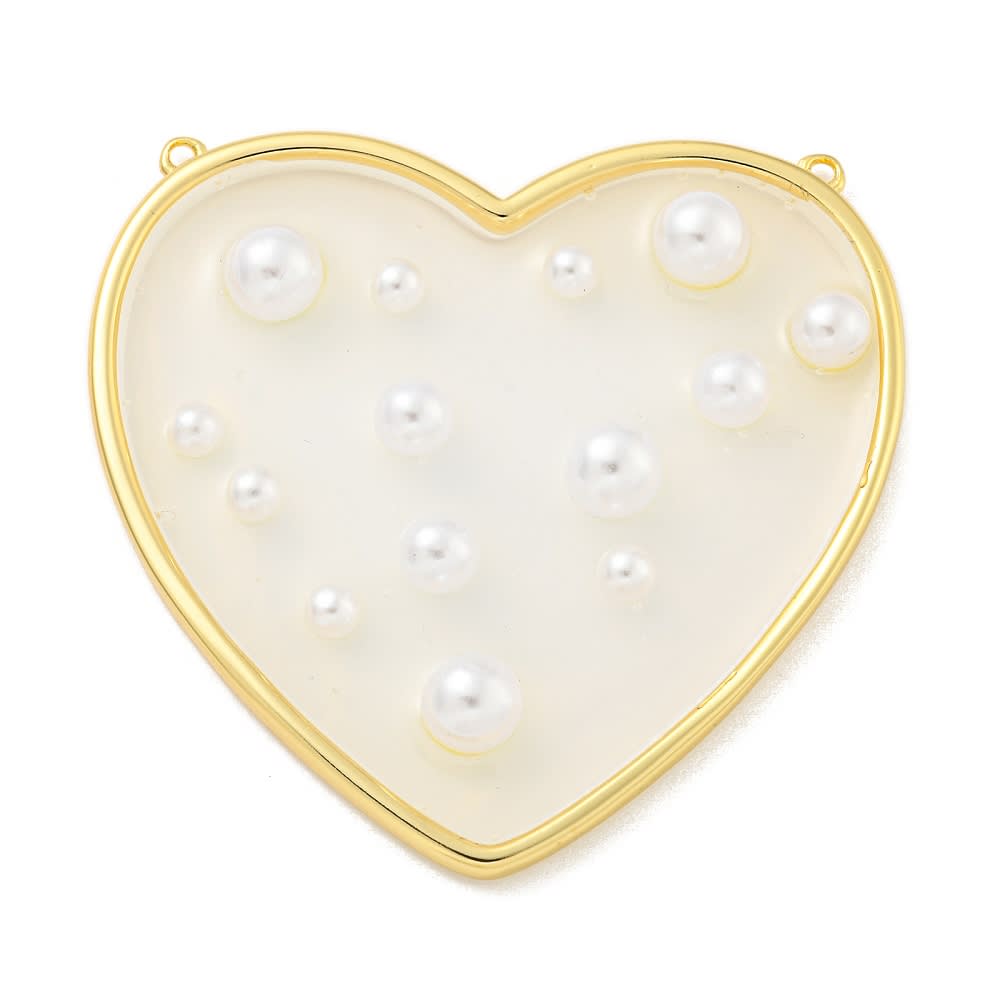 Maxi dije conector corazón resina perlas 49 mm baño de oro / unidad1