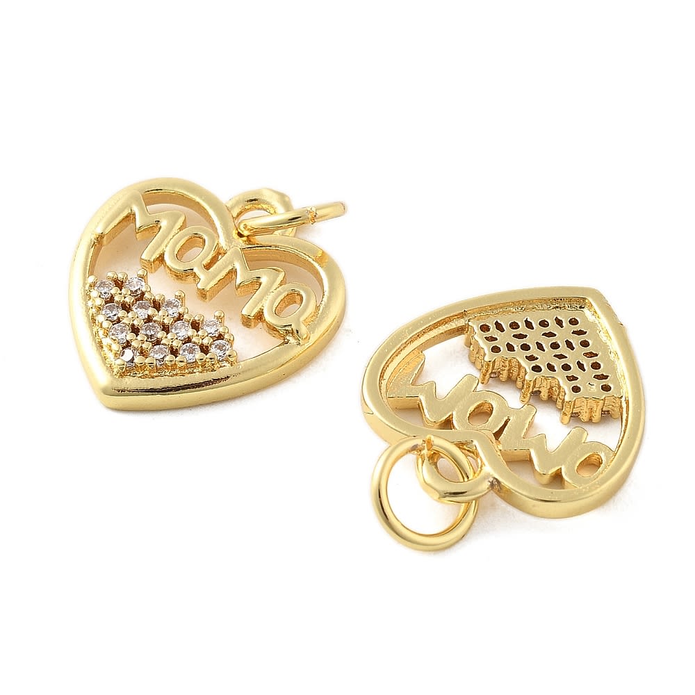 Dije colgante corazón mama 14.5x12.5 mm baño oro zircón / unidad2