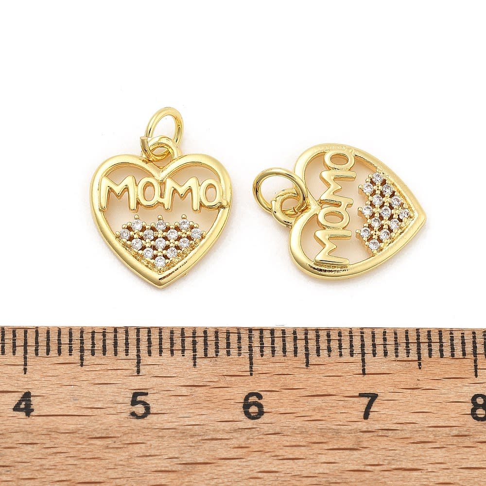 Dije colgante corazón mama 14.5x12.5 mm baño oro zircón / unidad3