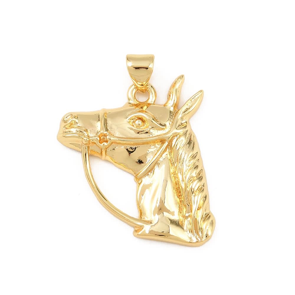 Dije colgante caballo 25.3x23.5 mm baño de oro / unidad1