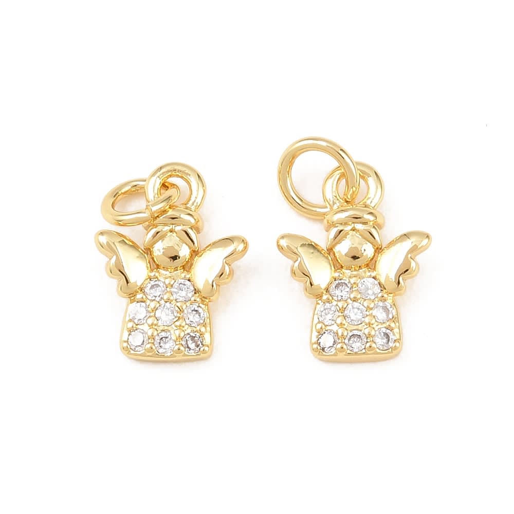 Dije colgante angel 12x9 mm baño oro zircón / unidad1