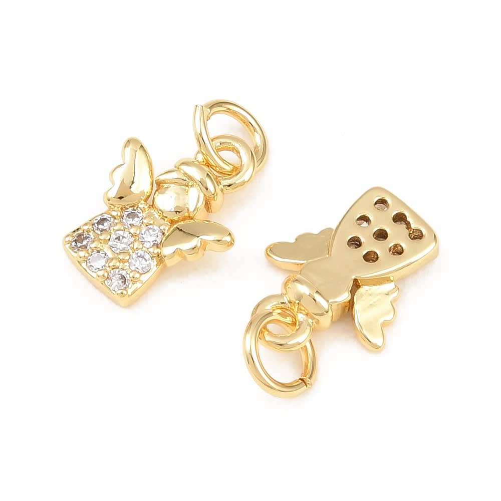 Dije colgante angel 12x9 mm baño oro zircón / unidad2