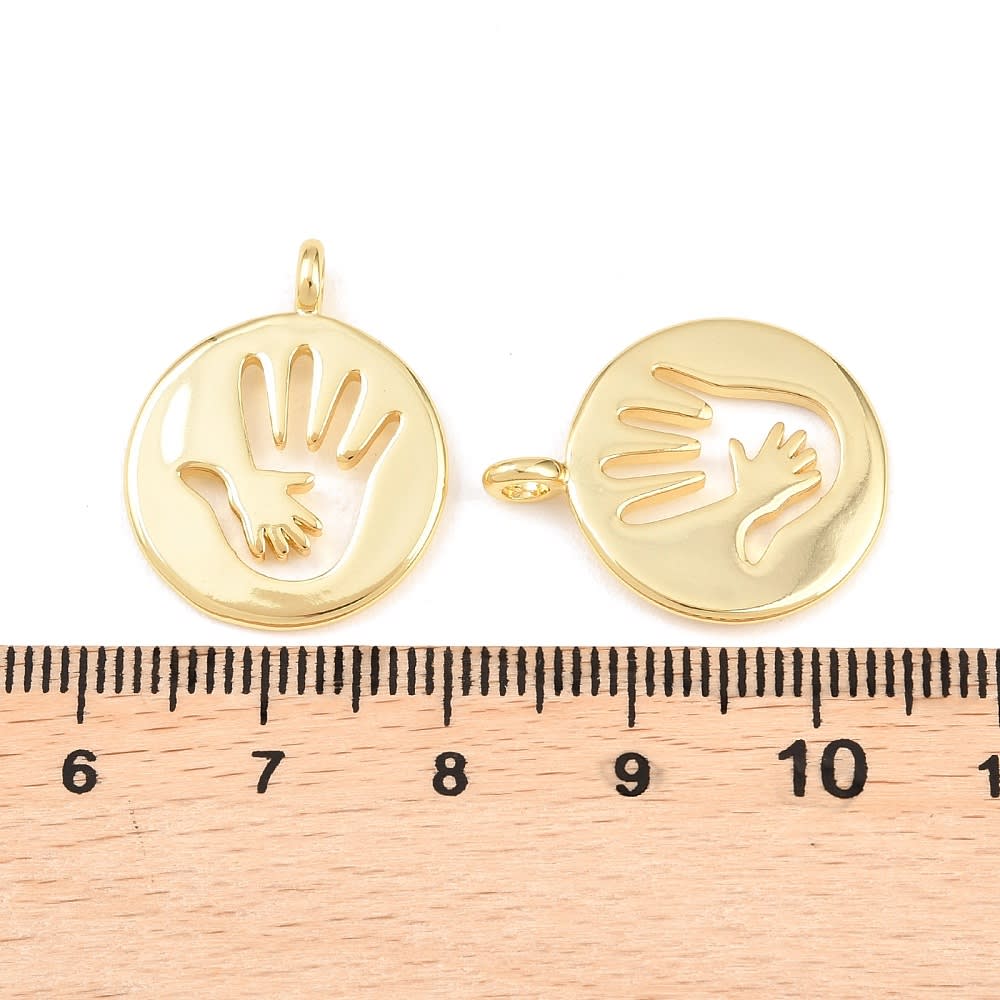Dije colgante manos mamá familia 22 mm baño de oro / unidad3