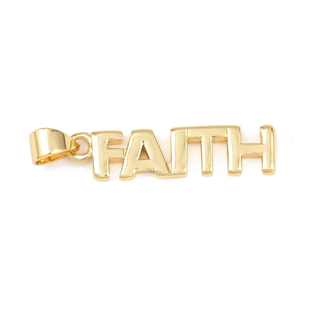 Dije colgante fe faith vertical 24x6 mm baño de oro / unidad1