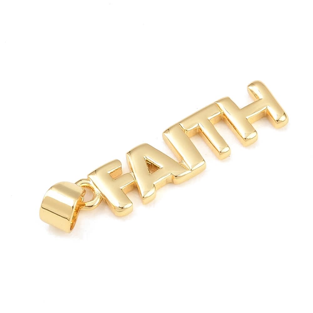 Dije colgante fe faith vertical 24x6 mm baño de oro / unidad2
