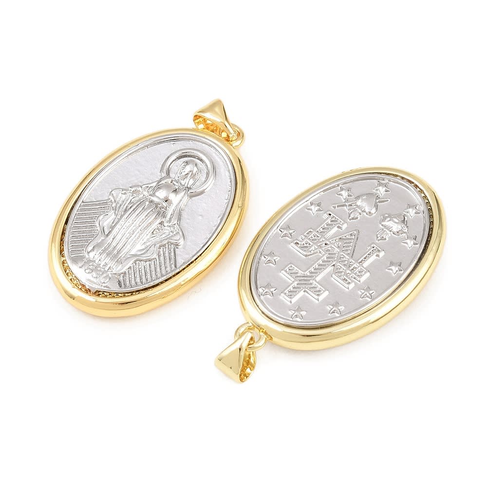 Dije colgante medalla Milagrosa 30.5 mm bicolor baño oro platino / unidad2