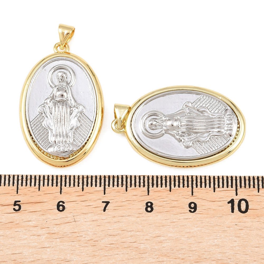 Dije colgante medalla Milagrosa 30.5 mm bicolor baño oro platino / unidad3