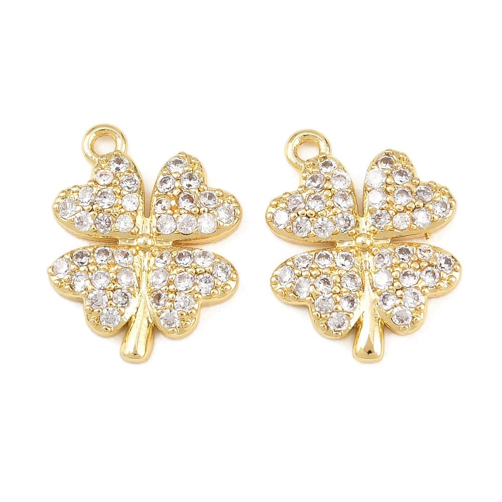 Dije colgante trébol 4 hojas 17.5 mm zircón baño oro / unidad1