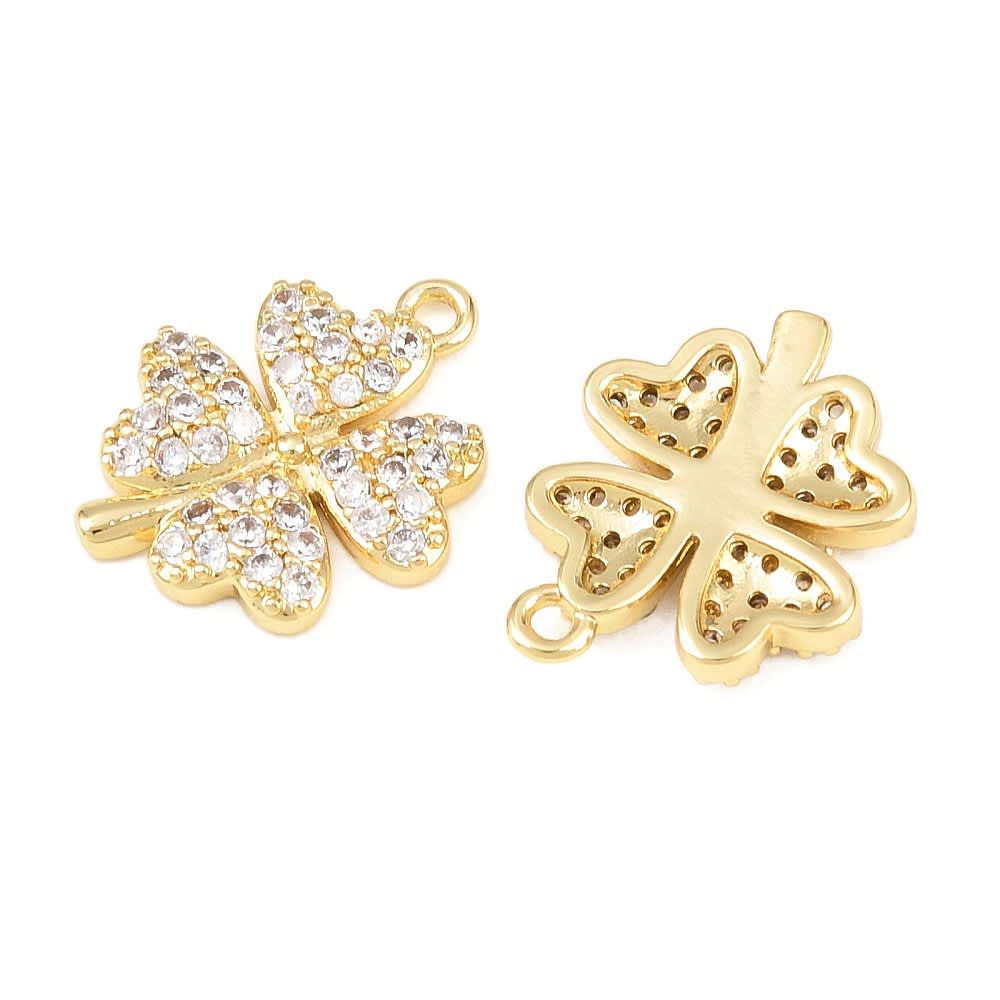 Dije colgante trébol 4 hojas 17.5 mm zircón baño oro / unidad2