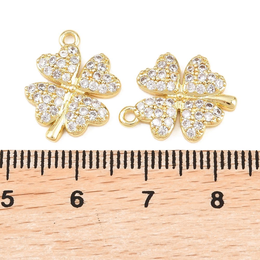 Dije colgante trébol 4 hojas 17.5 mm zircón baño oro / unidad3