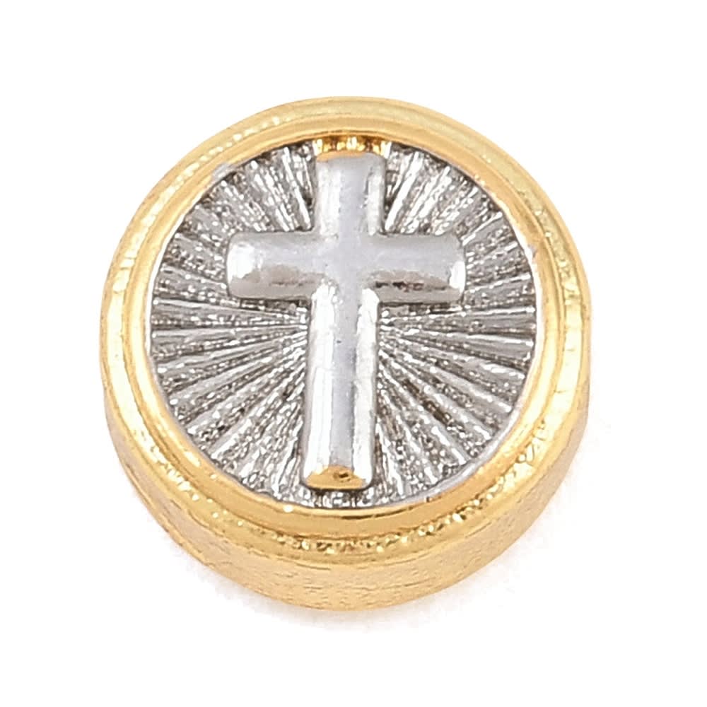 Dije pasador círculo cruz relieve 10 mm baño oro platino / unidad1