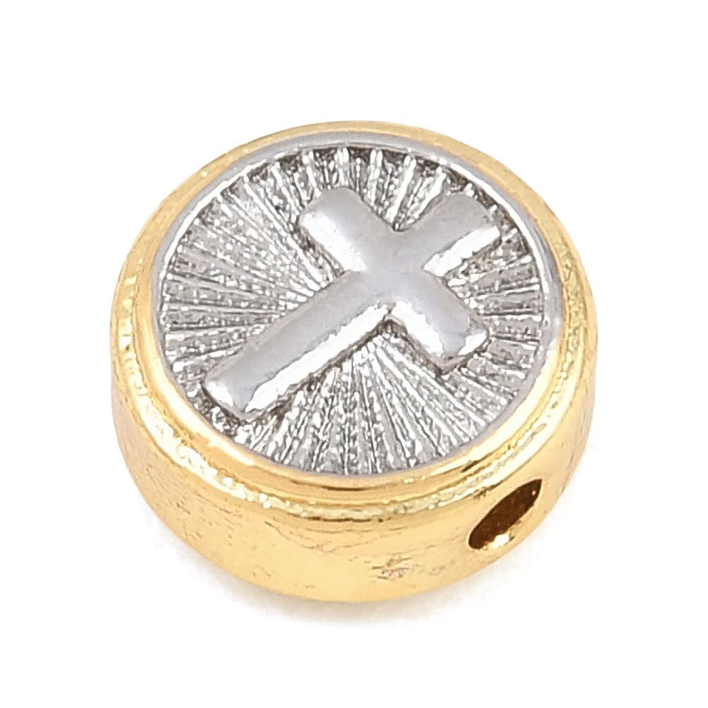Dije pasador círculo cruz relieve 10 mm baño oro platino / unidad2
