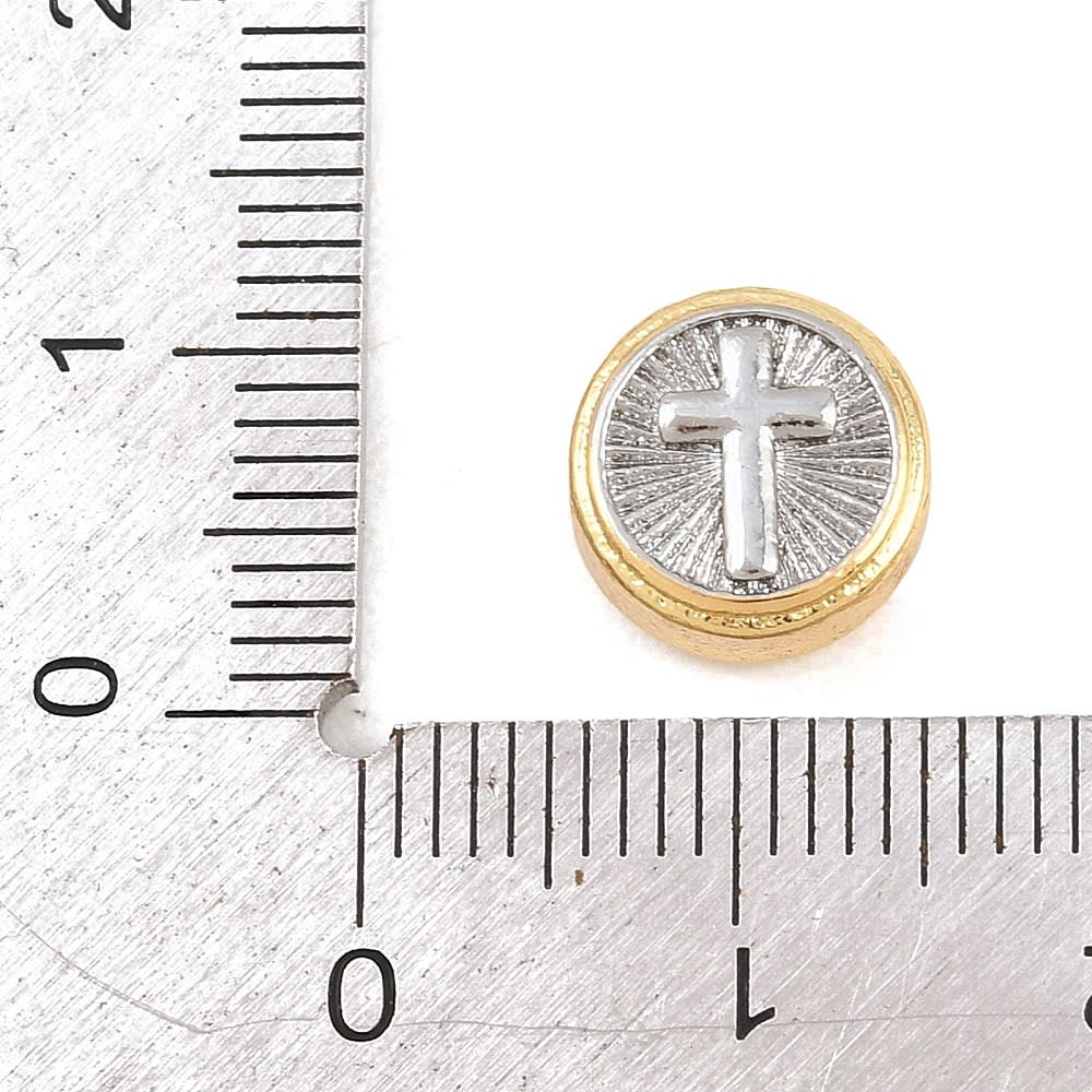 Dije pasador círculo cruz relieve 10 mm baño oro platino / unidad3