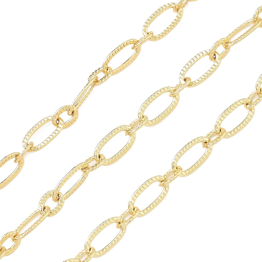 Cadena de eslabón ovalado texturizado 8x4 mm baño oro / metro1