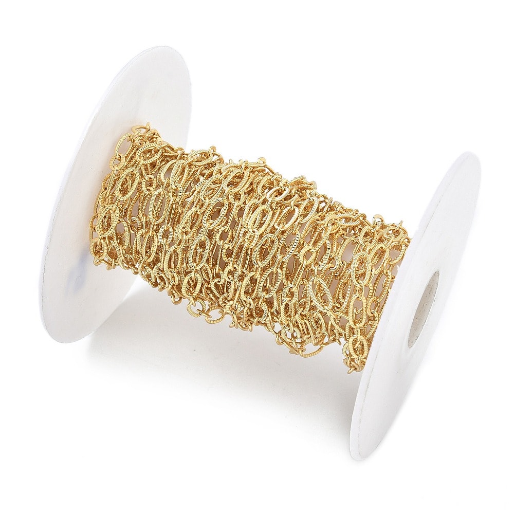 Cadena de eslabón ovalado texturizado 8x4 mm baño oro / metro2