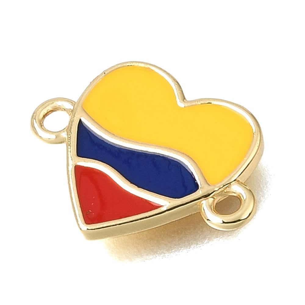 Dije conector esmaltado corazón Colombia 16 mm baño oro / unidad2