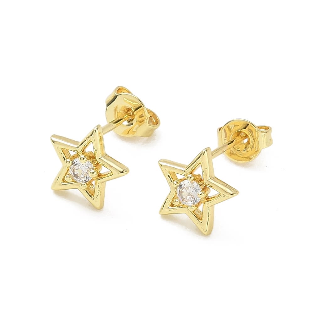 Aros topo topito estrella punto de luz 8.5 mm baño oro / par1