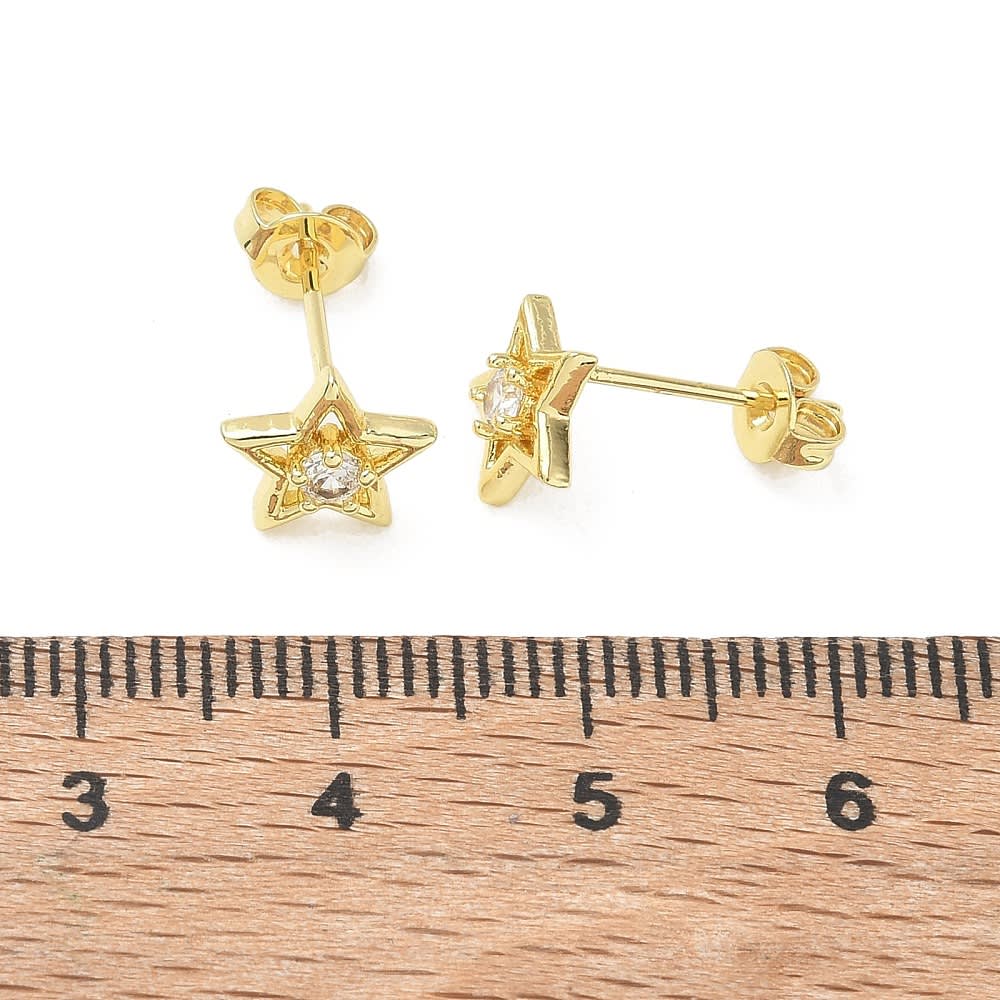 Aros topo topito estrella punto de luz 8.5 mm baño oro / par2