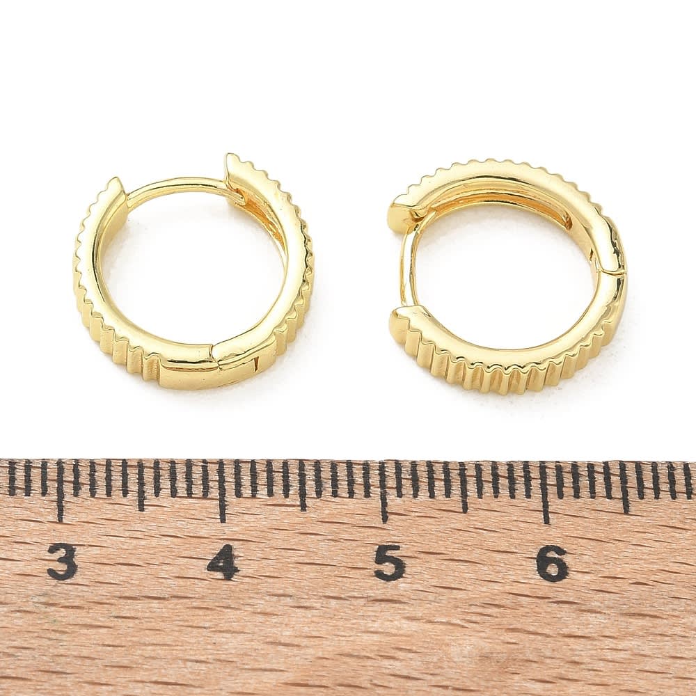 Aros argollas textura acanalada 15 mm baño de oro / par2