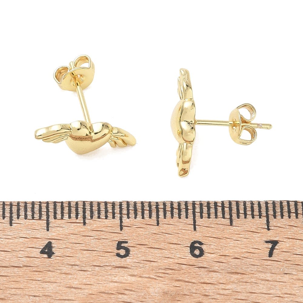 Aros topo topito corazón con alas 15x6.5 mm baño oro / par2