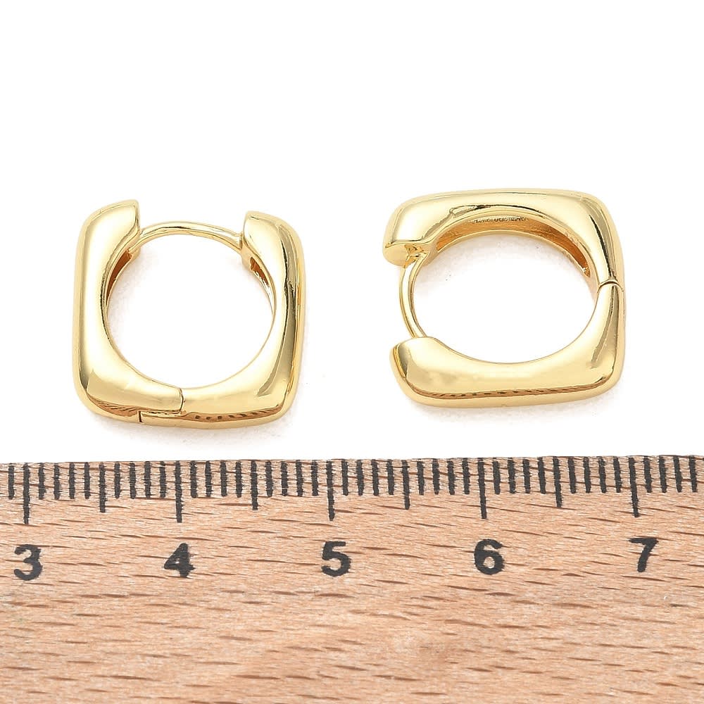 Aros argollas cuadradas puffy 16 mm baño de oro / par2
