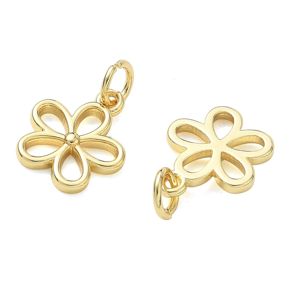 Dije colgante silueta flor 13 mm baño oro / unidad2