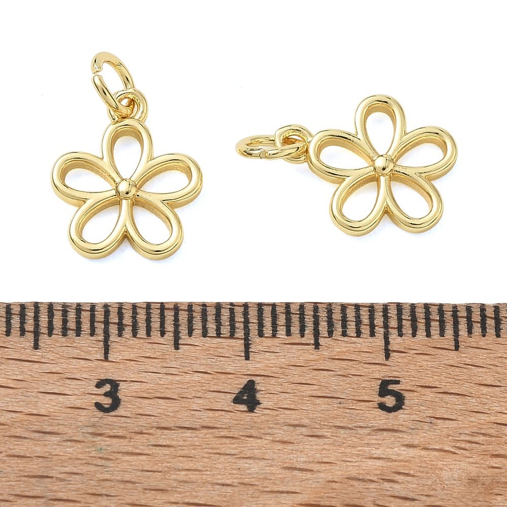 Dije colgante silueta flor 13 mm baño oro / unidad3