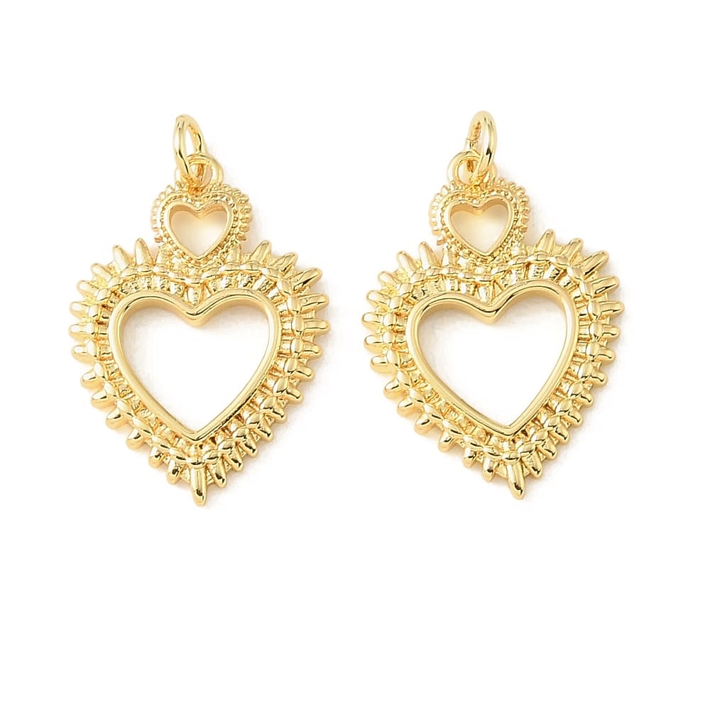 Dije colgante corazón doble radiante 25 mm baño oro / unidad1