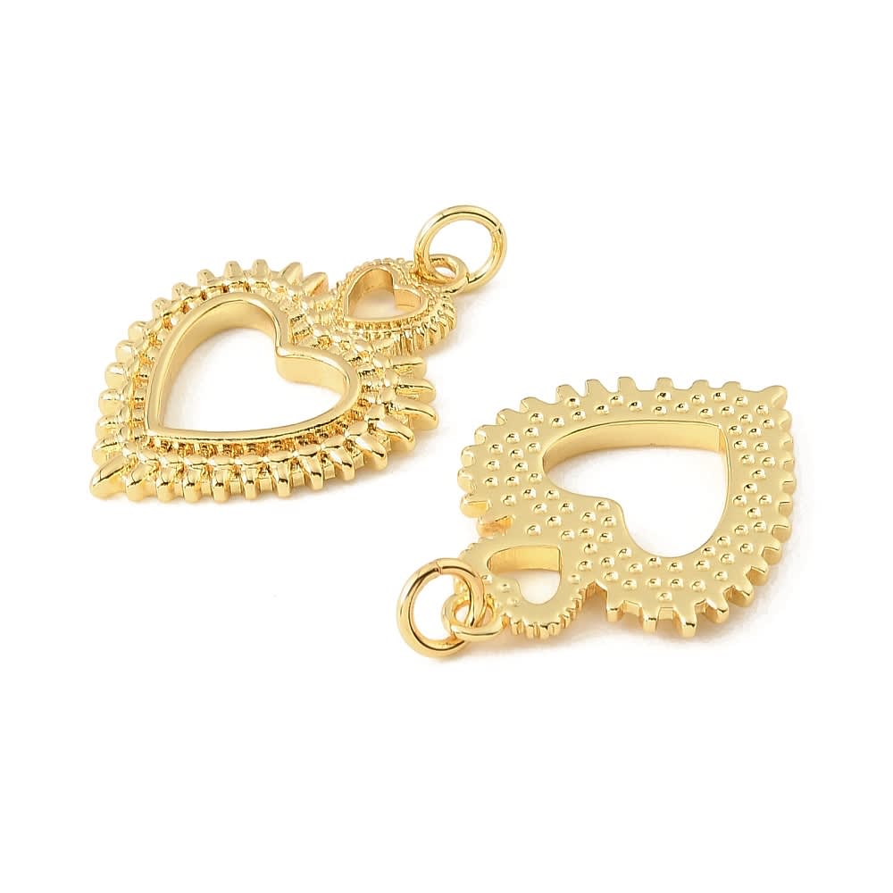 Dije colgante corazón doble radiante 25 mm baño oro / unidad2
