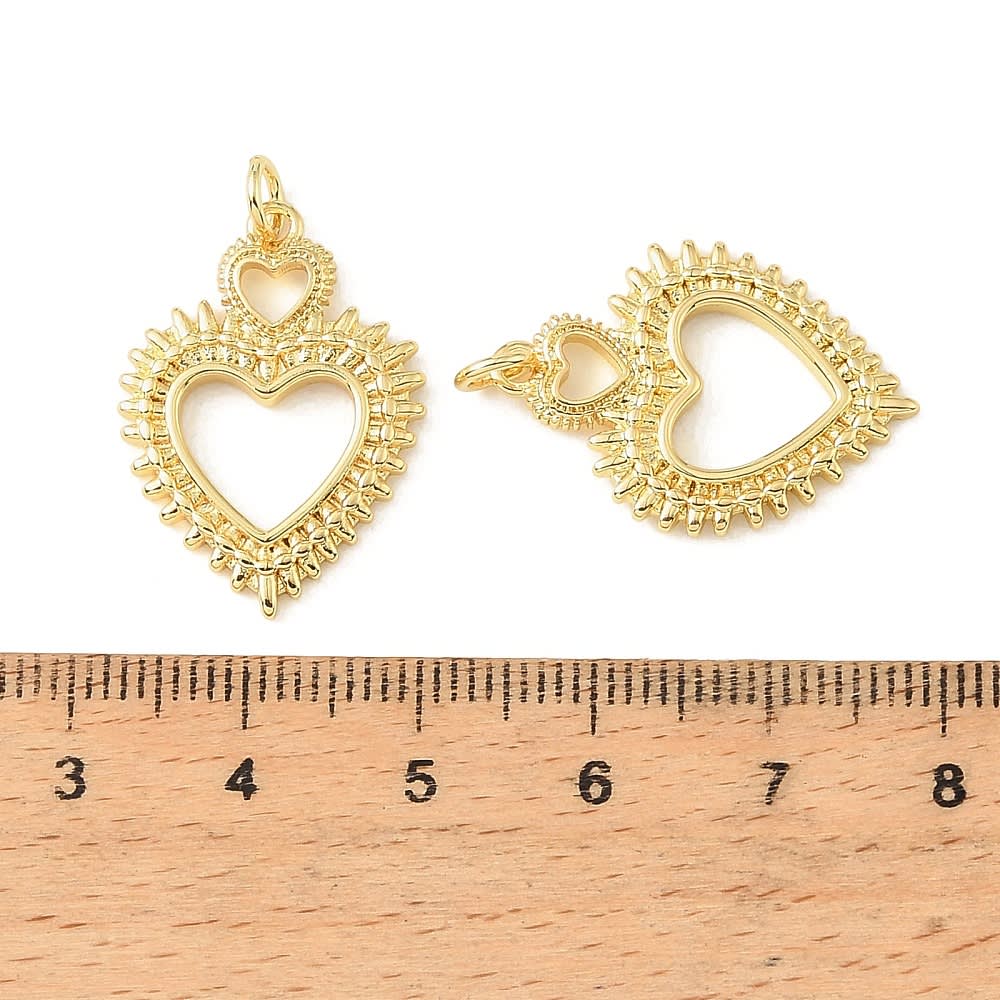 Dije colgante corazón doble radiante 25 mm baño oro / unidad3