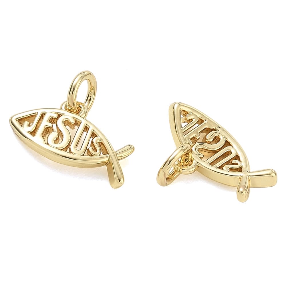 Dije colgante pez cristiano jesus 13x8 mm baño oro platino / unidad3