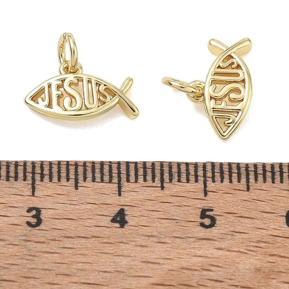 Dije colgante pez cristiano jesus 13x8 mm baño oro platino / unidad4