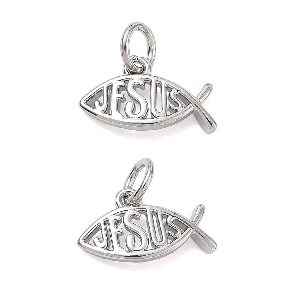 Dije colgante pez cristiano jesus 13x8 mm baño oro platino / unidad5