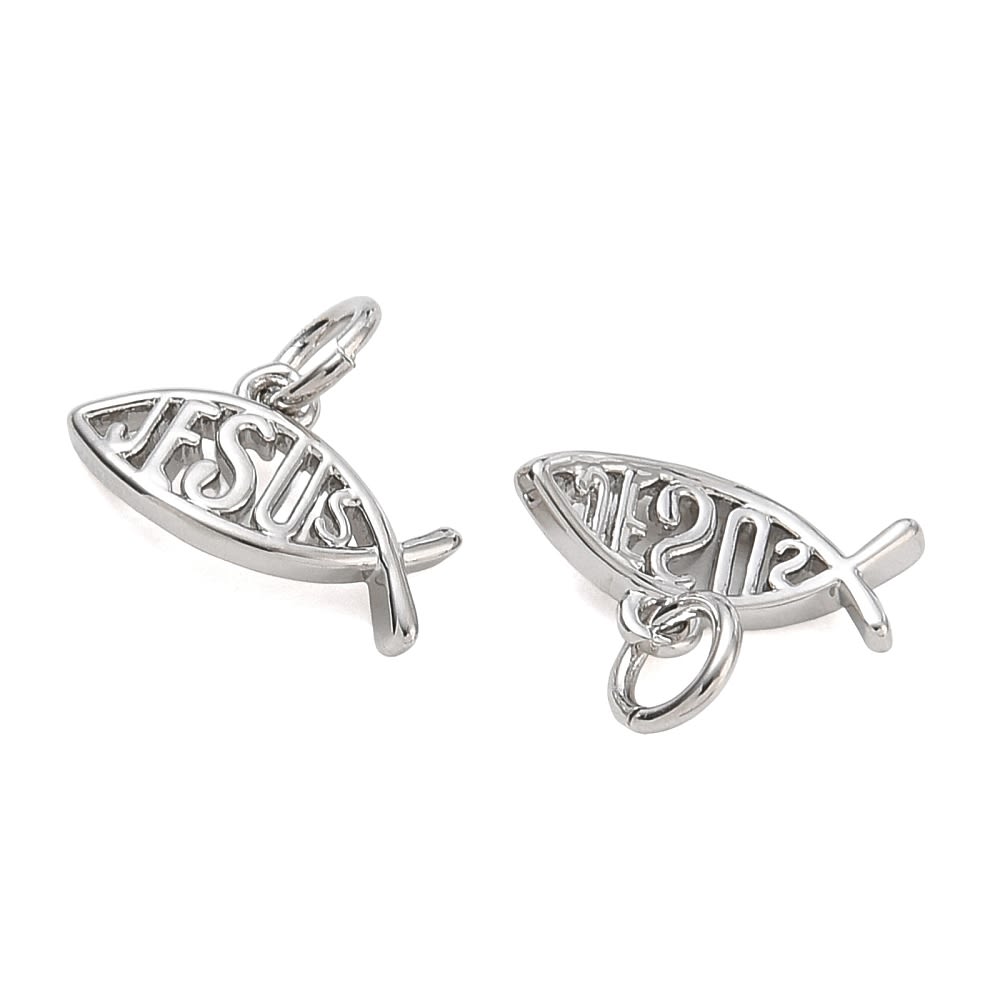 Dije colgante pez cristiano jesus 13x8 mm baño oro platino / unidad2